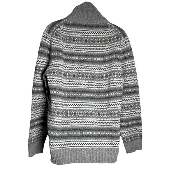 J. Crew Men’s Gray Shawl Collar 100% Lambswool Sweater with Nordic Pattern L - Picture 9 of 9
